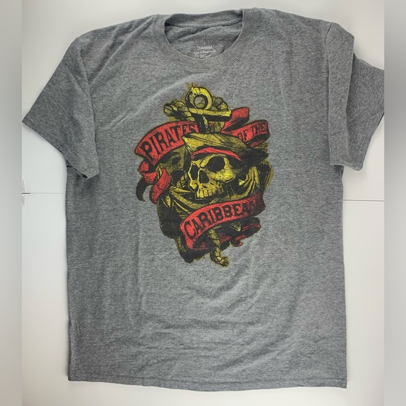 VNTG Disney‎ Parks WDW Pirates of the Caribbean Hanes Gray Cotton T-Shirt Large - Picture 4 of 6